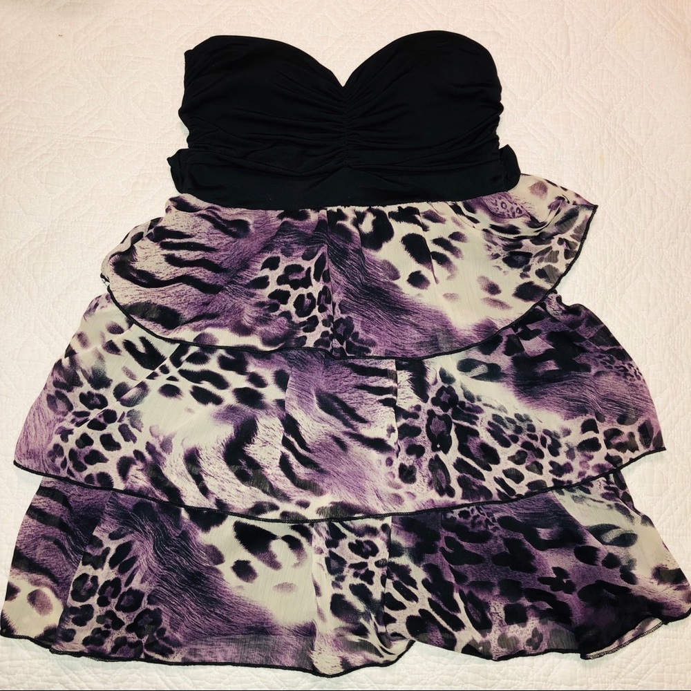 💛 Purple Sparkle Leopard Fun Ruffle Party Dress